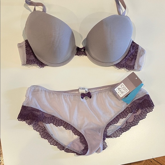 Lavender and Purple Lace Bra and Sheer Panty Set 34D/XS - Picture 1 of 1